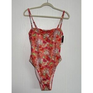 Victoria's Secret One Piece Swim Suit Womens XL Pink Floral Sexy New Tie Waist